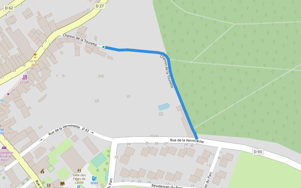 Chemin de la Tourette walking route map in Latillé