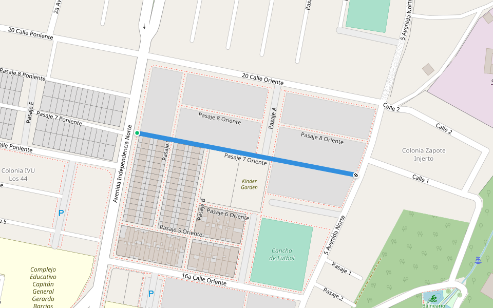 Pasaje 7 Oriente walking route map in Santa Ana