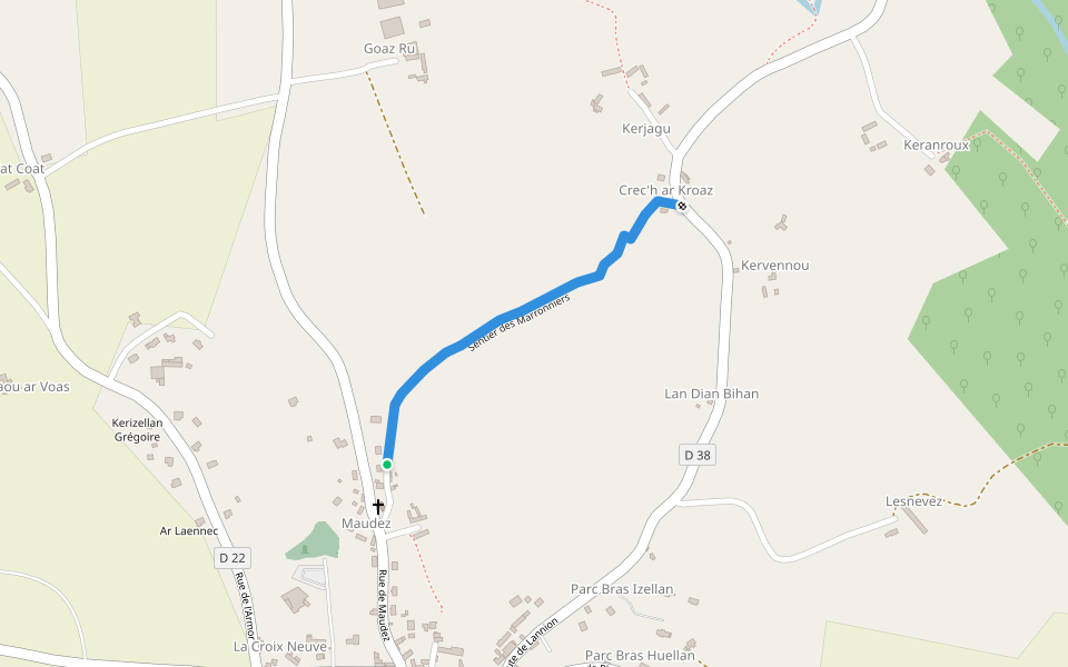 Sentier des Marronniers walking route map in Lanvellec