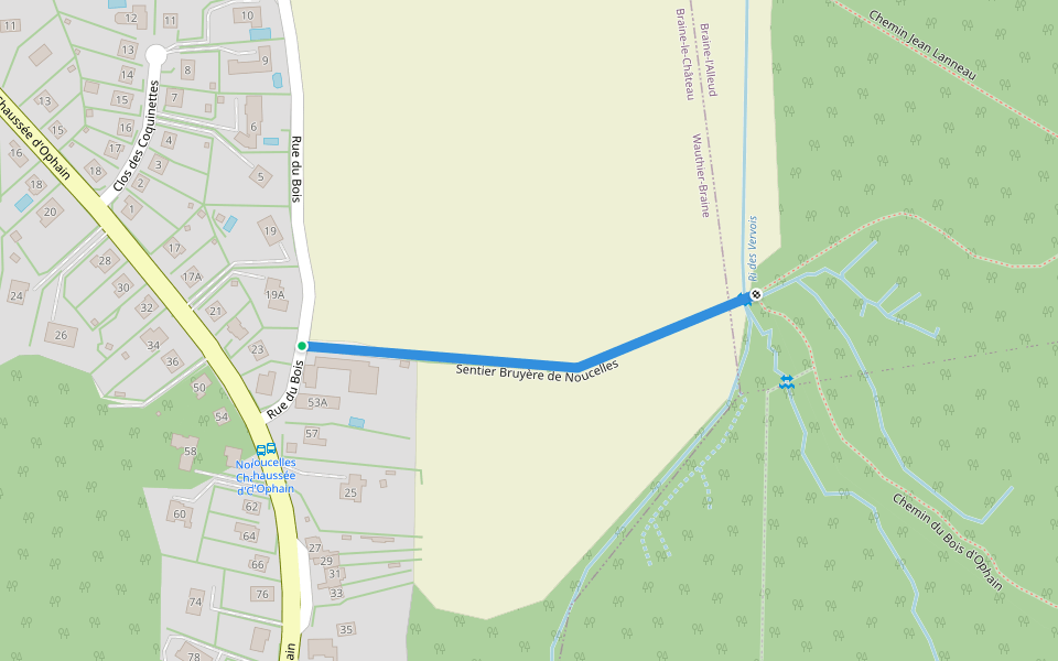 Sentier Bruyère de Noucelles walking route map in Braine-l'Alleud