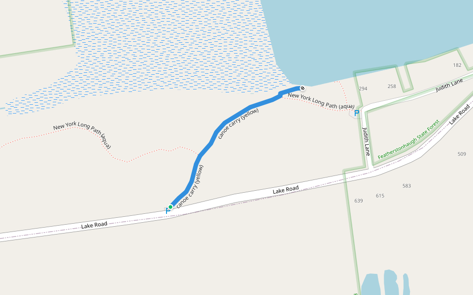 canoe carry (yellow) walking route map in Delanson