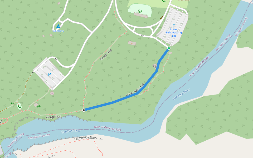 Lower Falls trail walking route map in Castile