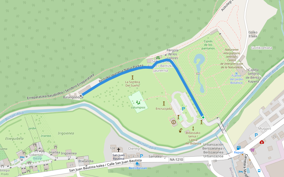 Bertizko Jaurreria Natur Parkea walking route map in Oyeregui