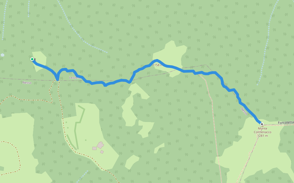 Monte Colmenacco - Cresta NW walking route map in Lezzeno