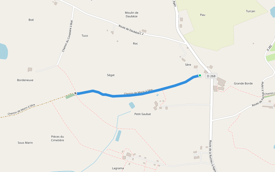 Chemin de Marin à Sère walking route map in Lamontjoie