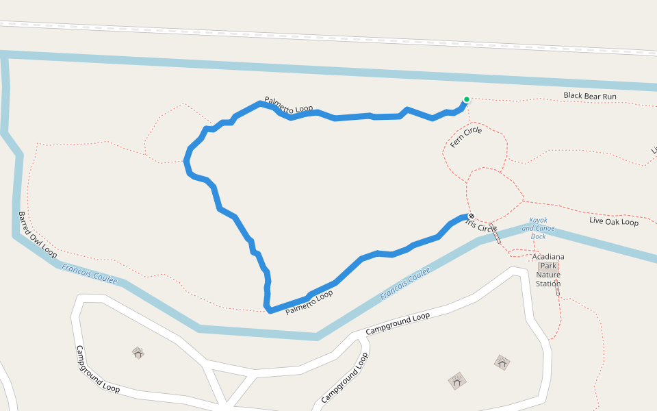 Palmetto Loop walking route map in Lafayette