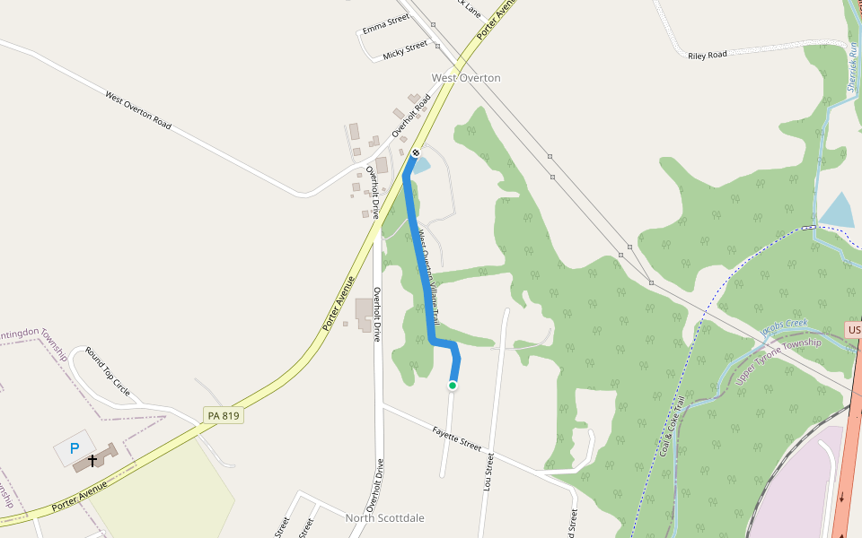 West Overton Village Trail walking route map in Scottdale