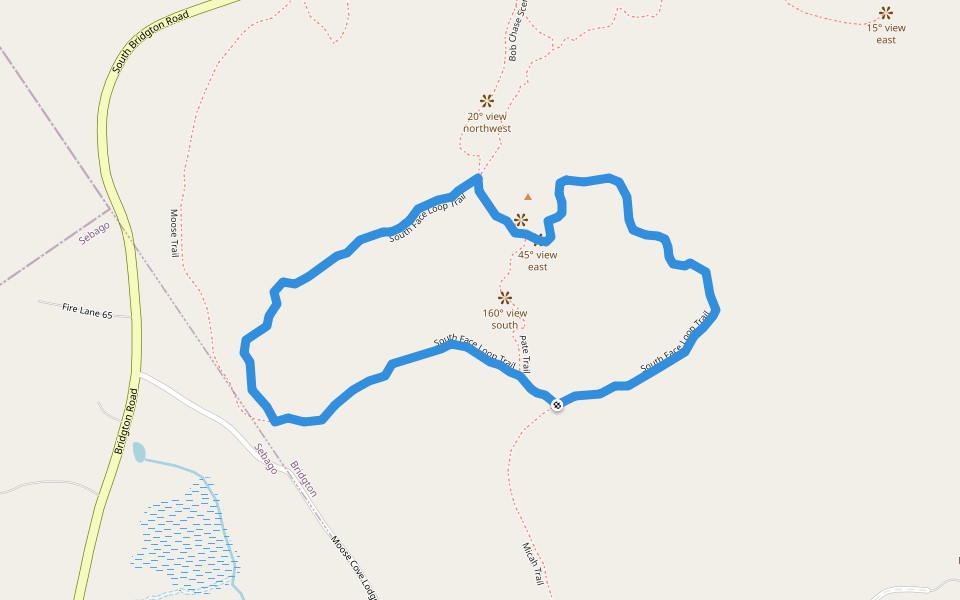 South Face Loop Trail walking route map in Sebago