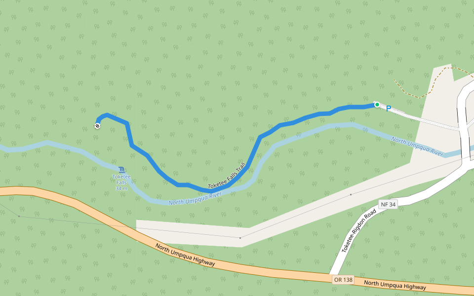 Toketee Falls Trail walking route map in Clearwater