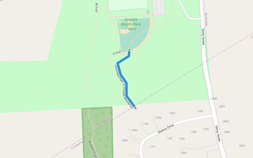 Umarked Path To Private Residence walking route map in Mohegan Lake