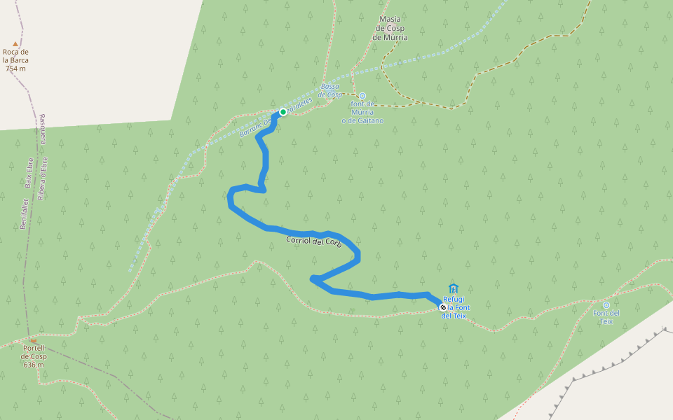 Corriol del Corb walking route map in Rasquera