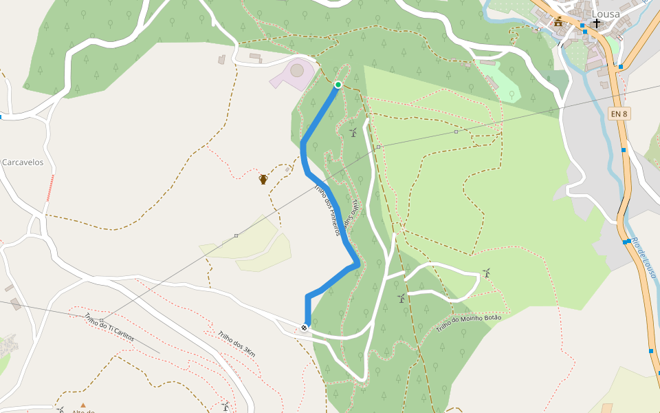 Trilho dos Pinheiros walking route map in Lousa
