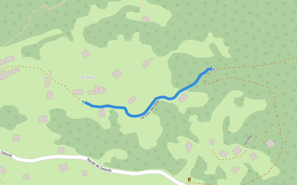 Le Clou des Diés walking route map in Salvan