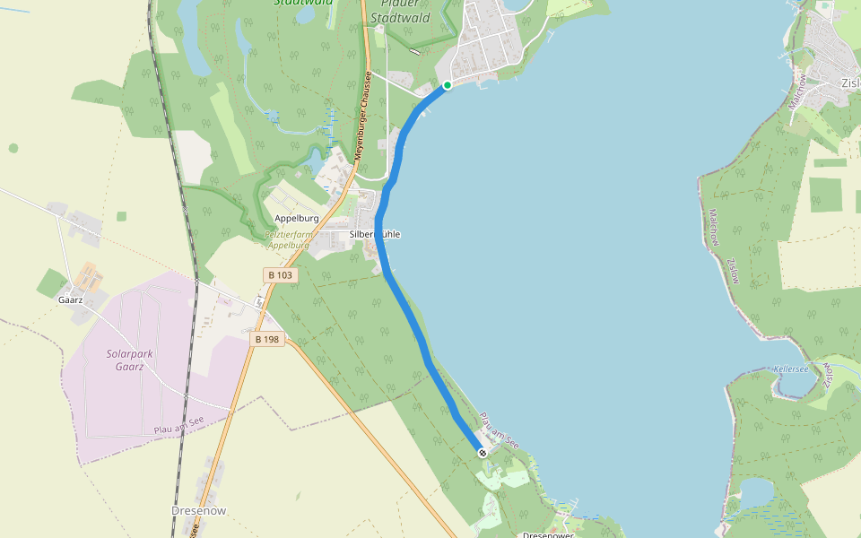 Seeluster Trail walking route map in Plau am See