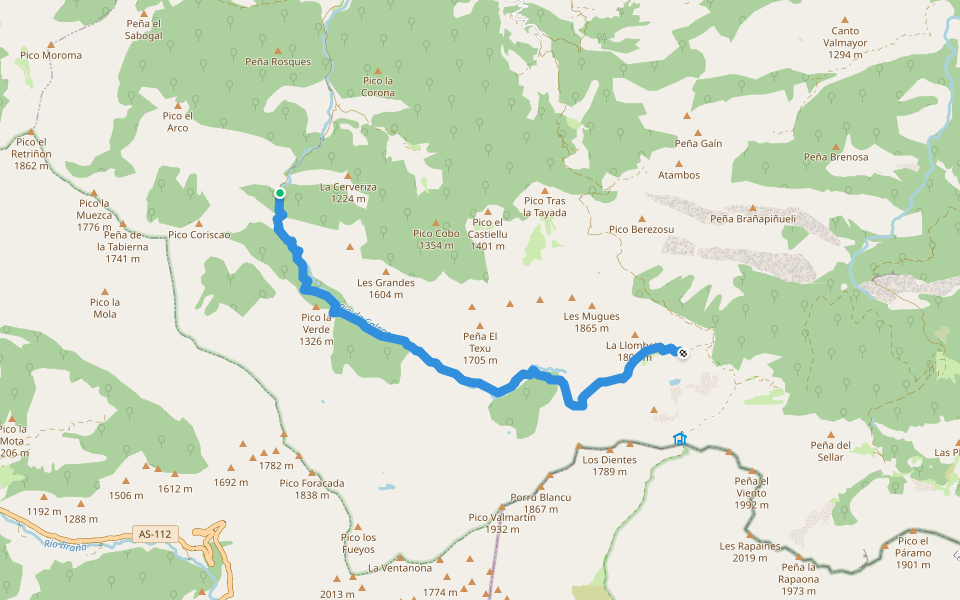 Desfiladero de los Arrudos walking route map in Caleao