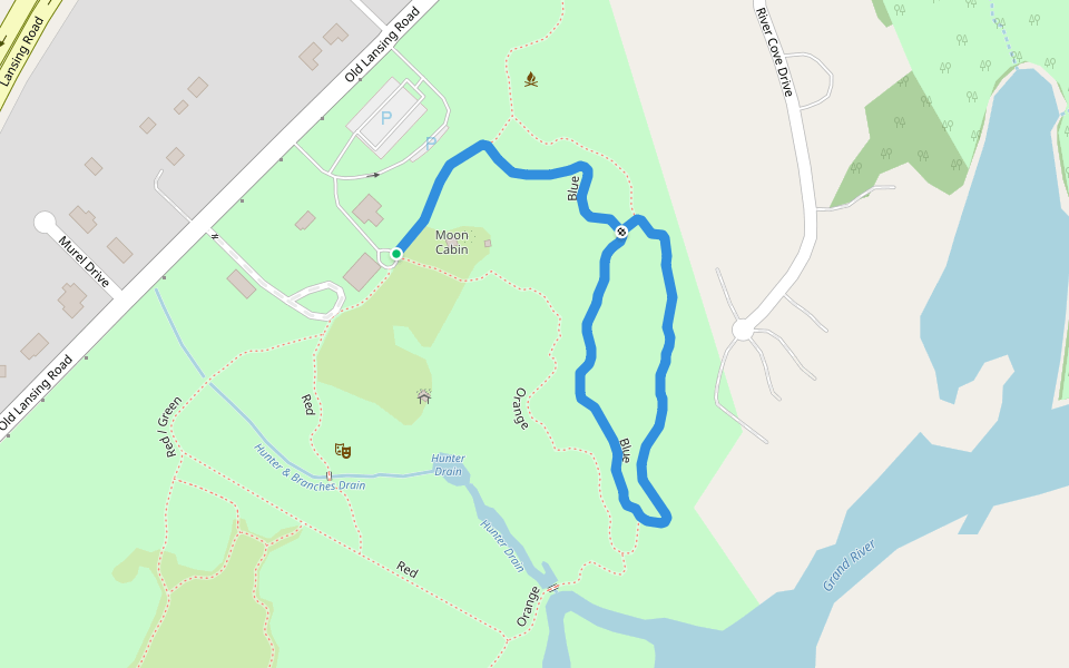 Blue walking route map in Lansing