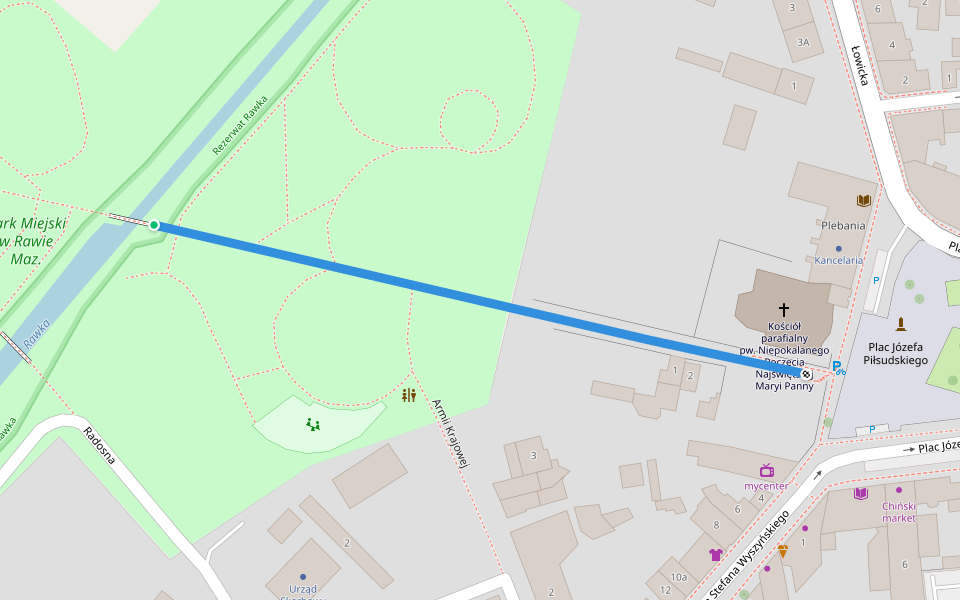 Parkowa walking route map in Rawa Mazowiecka