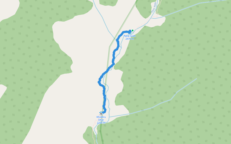 Binwa Stream - Khodtru Dhar walking route map in Dharjot