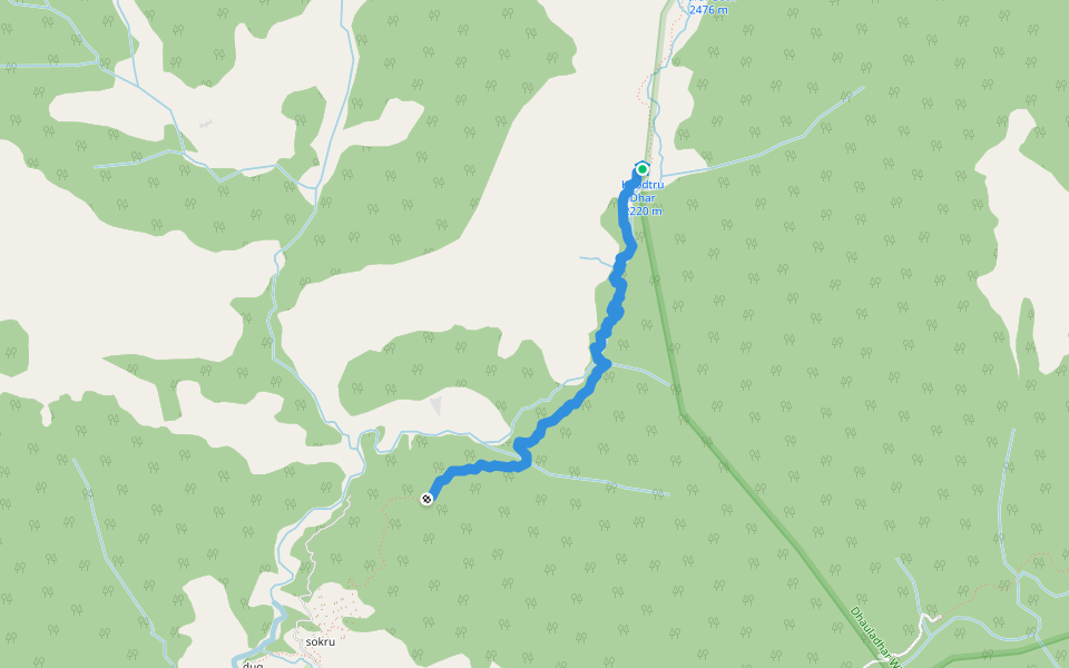 Khodtru Dhar - Bakluddu on Jalsu Trail walking route map in Dharjot