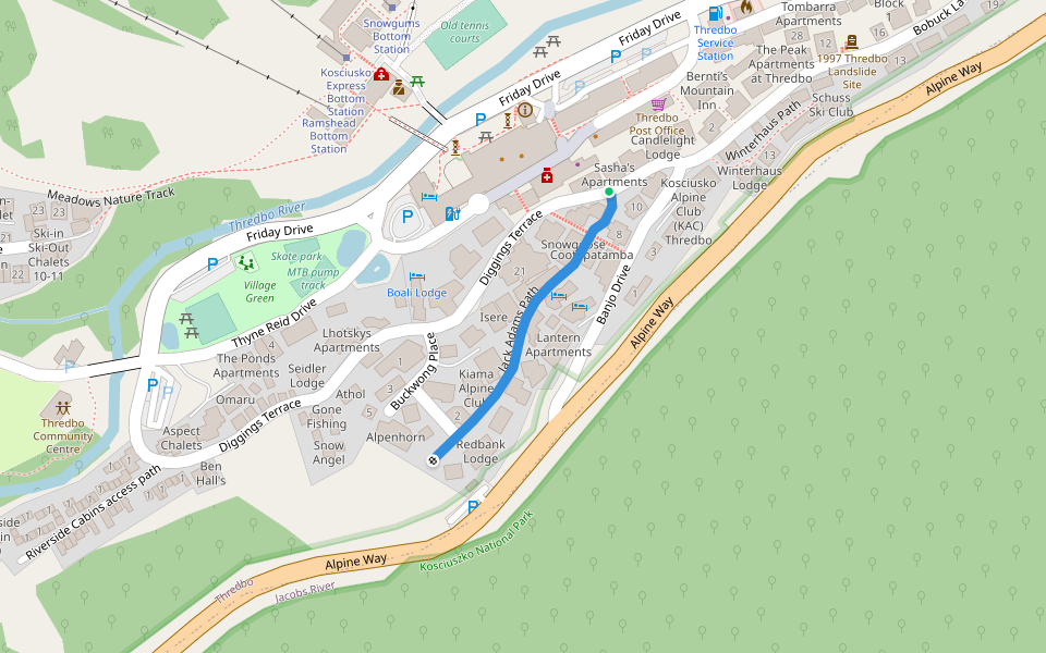 Jack Adams Path walking route map in Thredbo