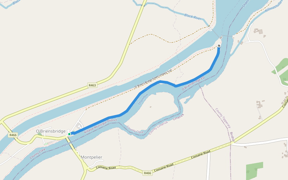 O' Brien's Bridge Green Looped Trail walking route map in O'Briensbridge-Montpelier