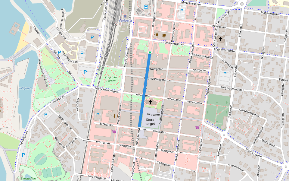 Kungsgatan walking route map in Varberg