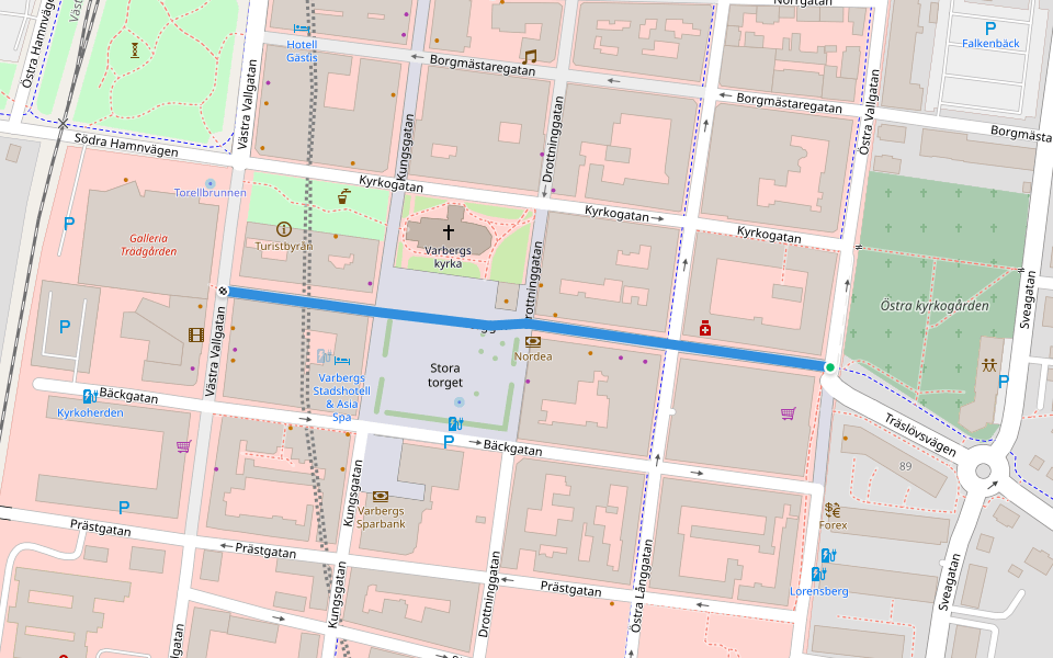 Torggatan walking route map in Varberg