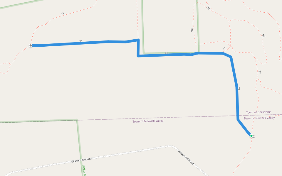 Y1 walking route map in Newark Valley