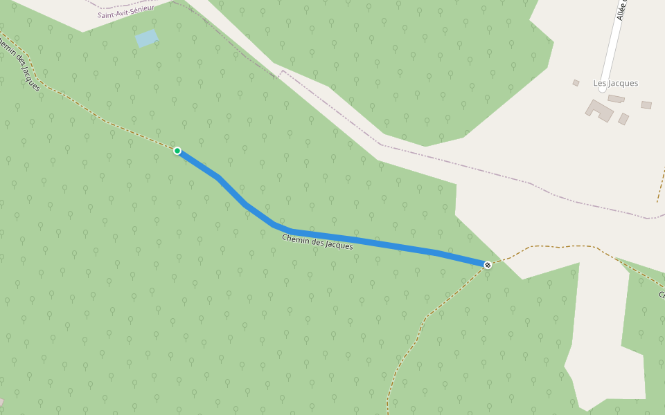 Chemin des Jacques walking route map in Saint-Avit-Sénieur