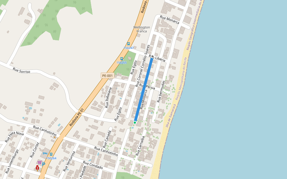 Rua Monarca walking route map in Ilha de Itamaracá