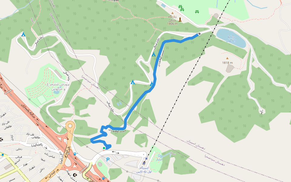 مسیر کوهنوردی walking route map in شیران