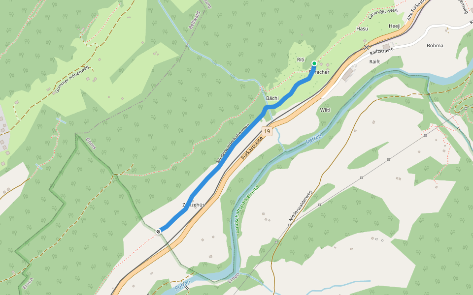 Niederwalderhaltenweg walking route map in Goms