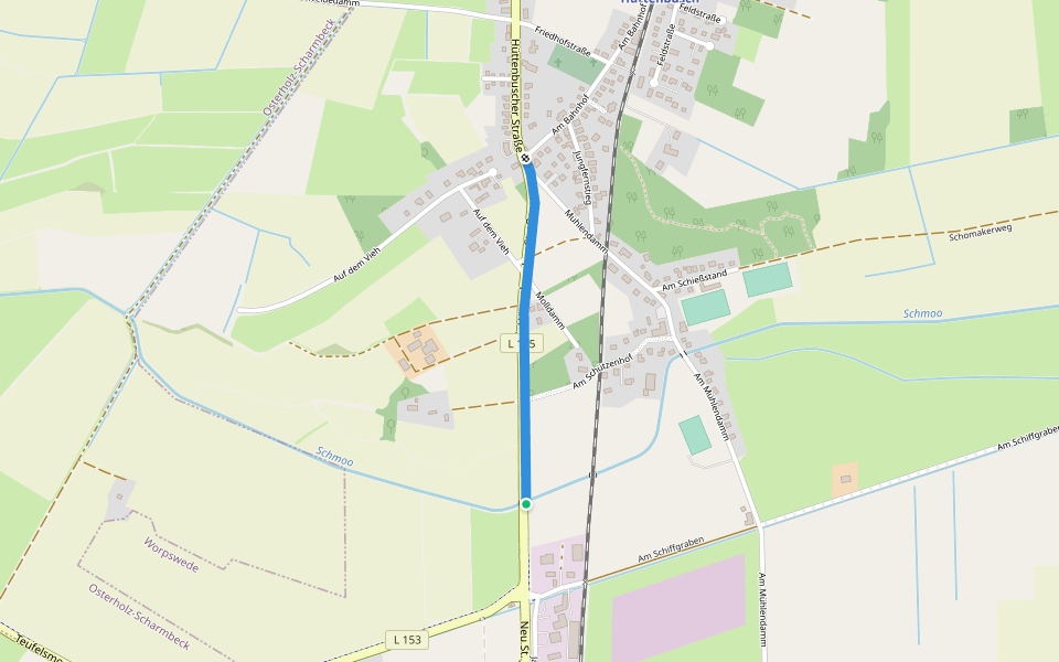 Hüttenbuscher Straße walking route map in Worpswede