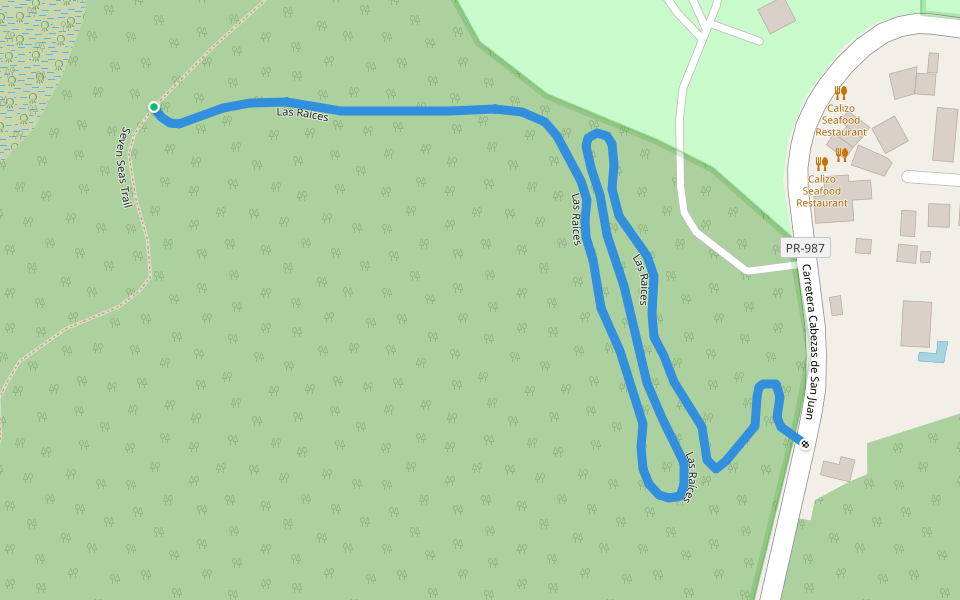 Las Raíces walking route map in Fajardo