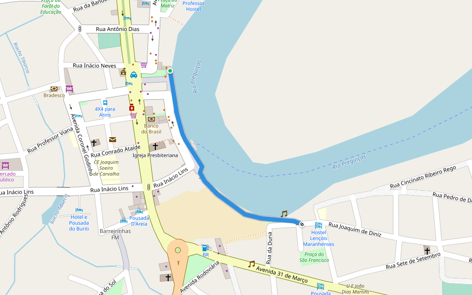 Calçadão Beira Rio walking route map in Barreirinhas