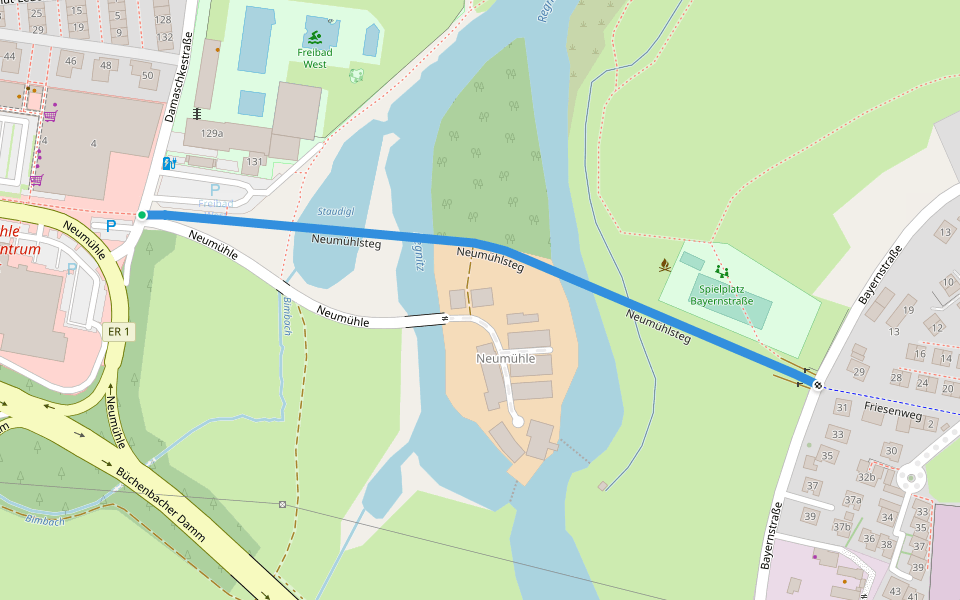 Neumühlsteg walking route map in Erlangen