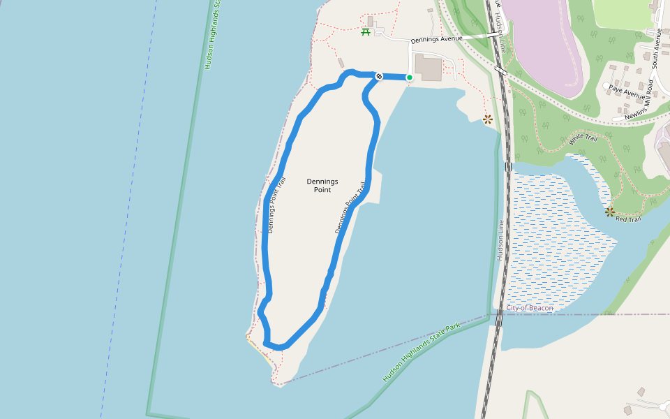 Dennings Point Trail walking route map in Beacon