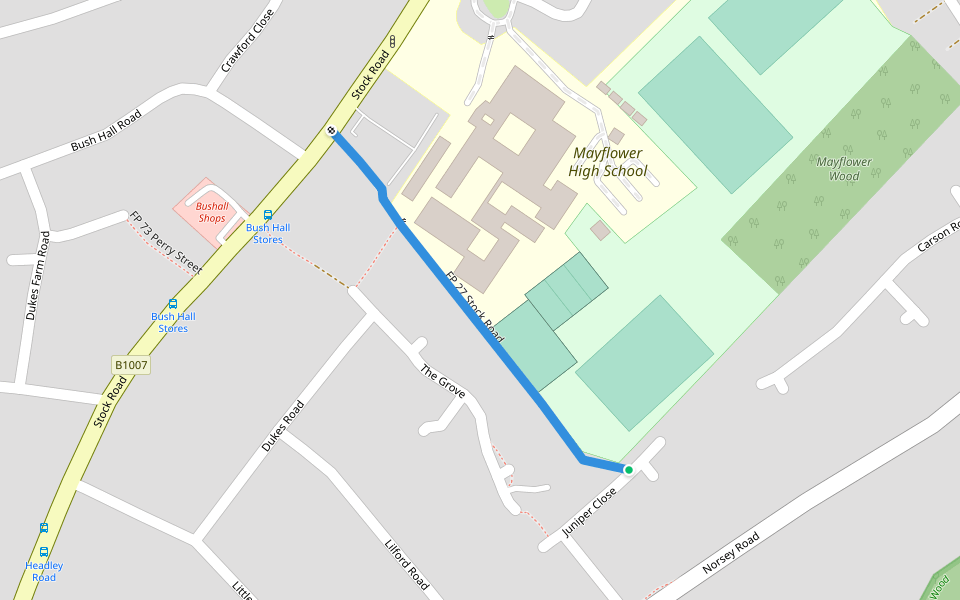 FP 27 Stock Road walking route map in Billericay
