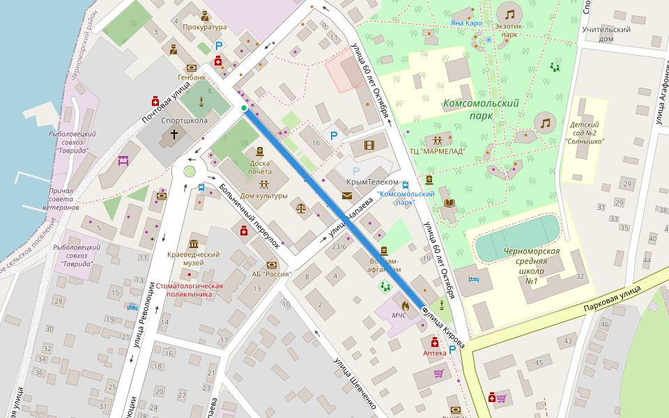 улица Кирова walking route map in Chernomorskoye