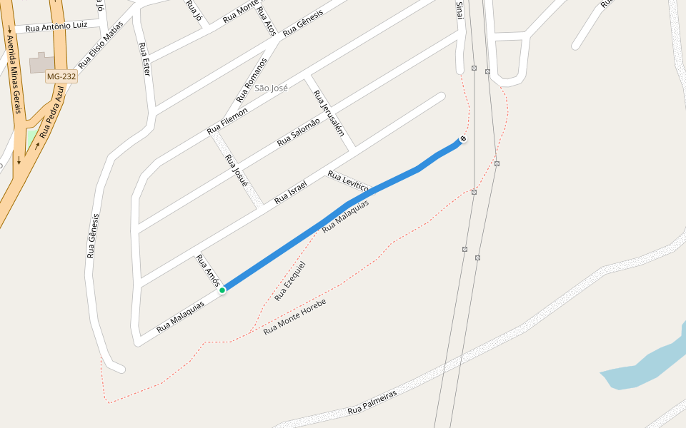 Rua Malaquias walking route map in Santana do Paraíso