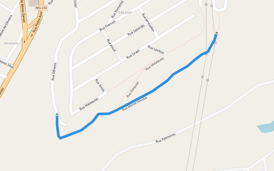 Rua Monte Horebe walking route map in Santana do Paraíso