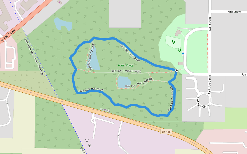 Fair Park Trail (Red) walking route map in Canfield