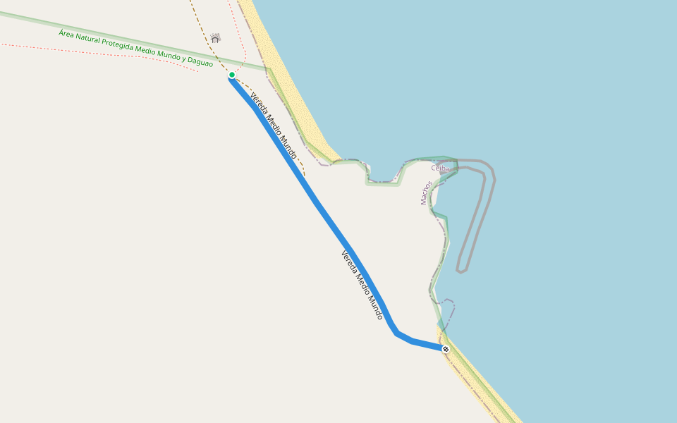 Vereda Medio Mundo walking route map in Ceiba