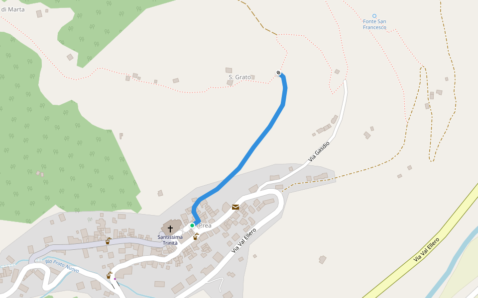 Scorciatoia per Prea walking route map in Prea
