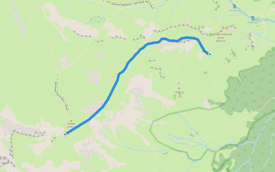 Инструкторское окно — Блям walking route map in Chigursana