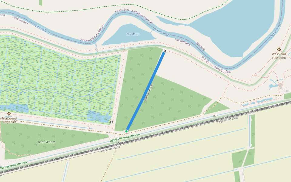 Rightup Drove walking route map in Lakenheath
