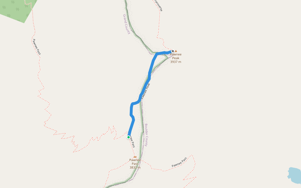 Pawnee Peak walking route map in Granby