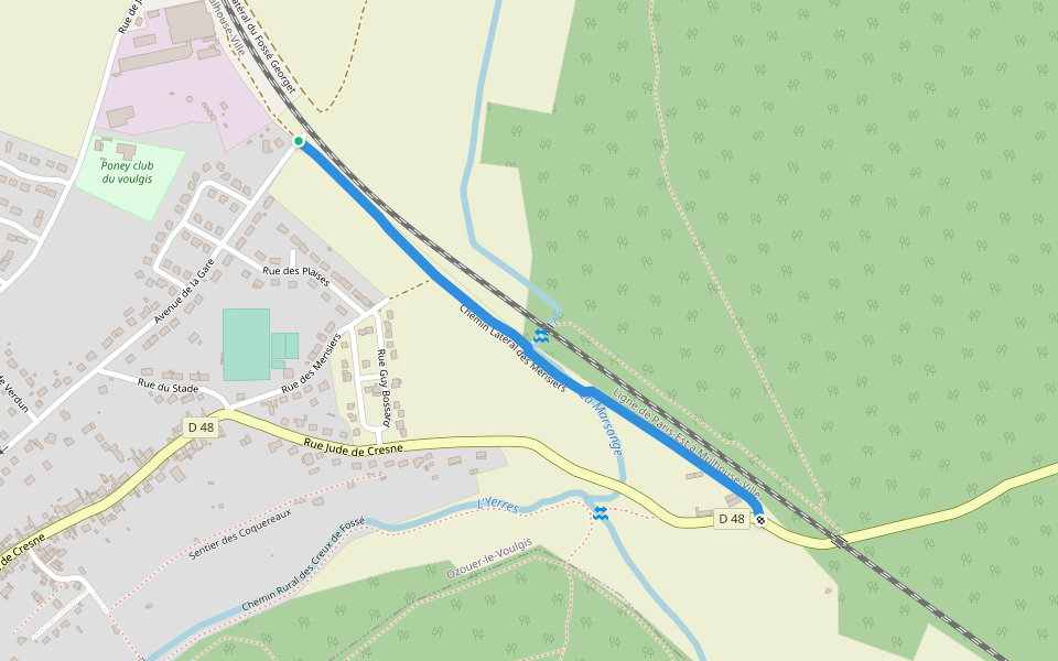 Chemin Latéral des Merisiers walking route map in Ozouer-le-Voulgis