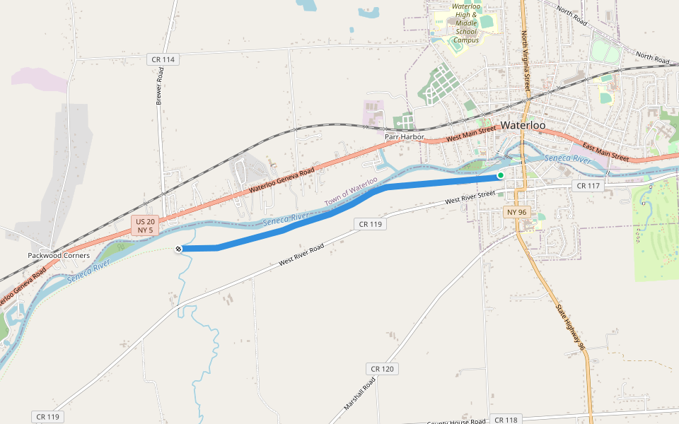 Cayuga-Seneca Canalway Trail walking route map in Waterloo
