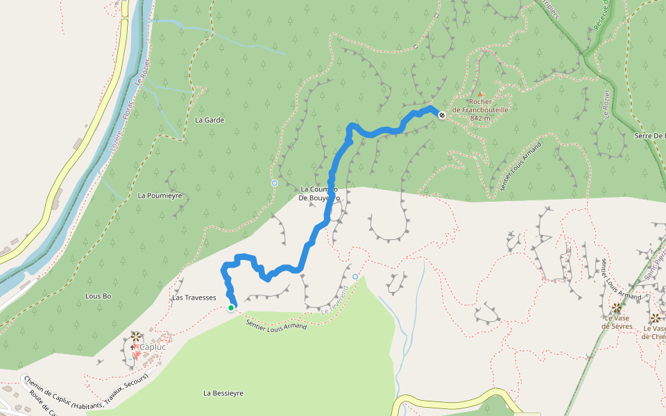 Sentier Jacques Brunet walking route map in Le Rozier